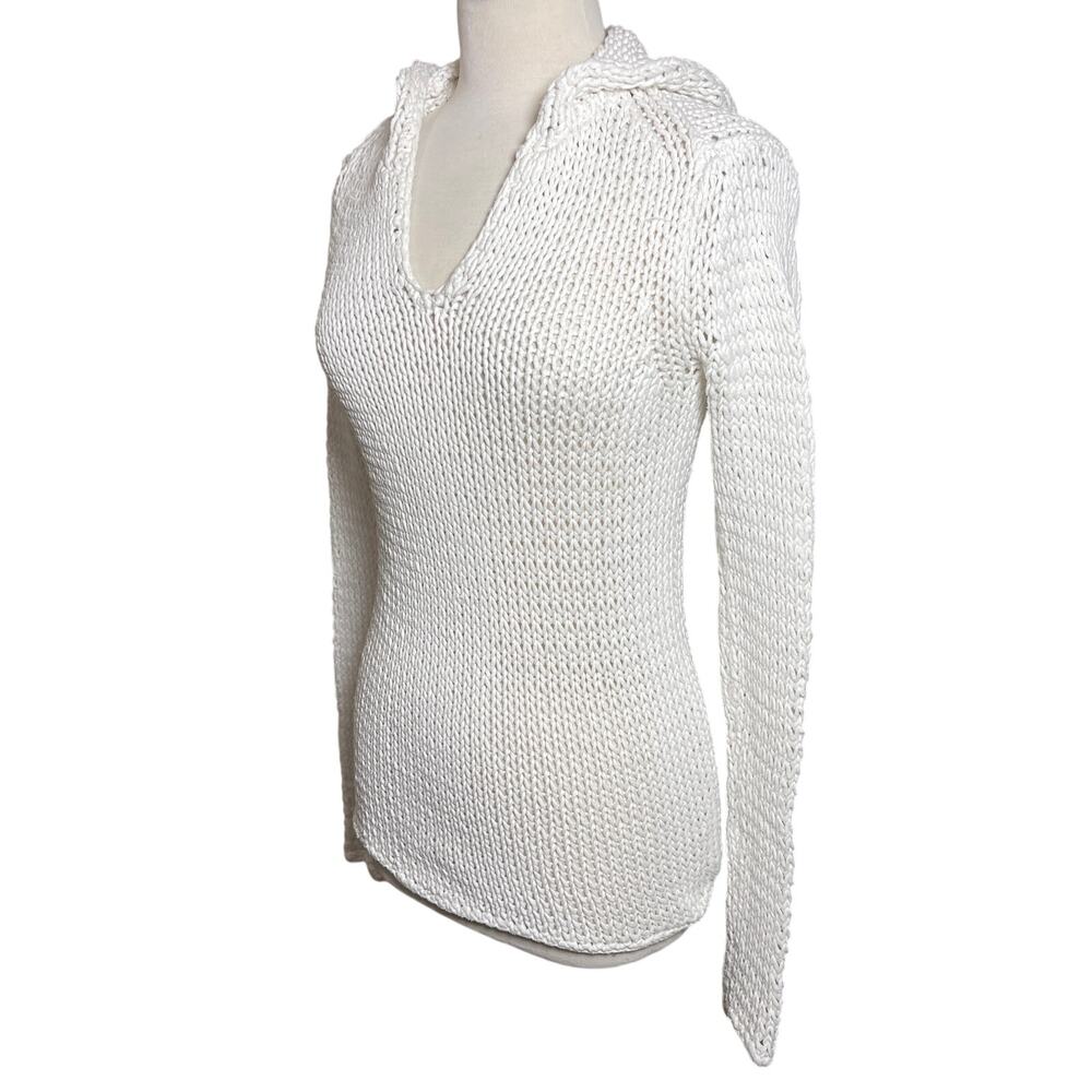 T ALEXANDER WANG Women’s White Hooded Popover Open Knit Sweater XS - Picture 5 of 6